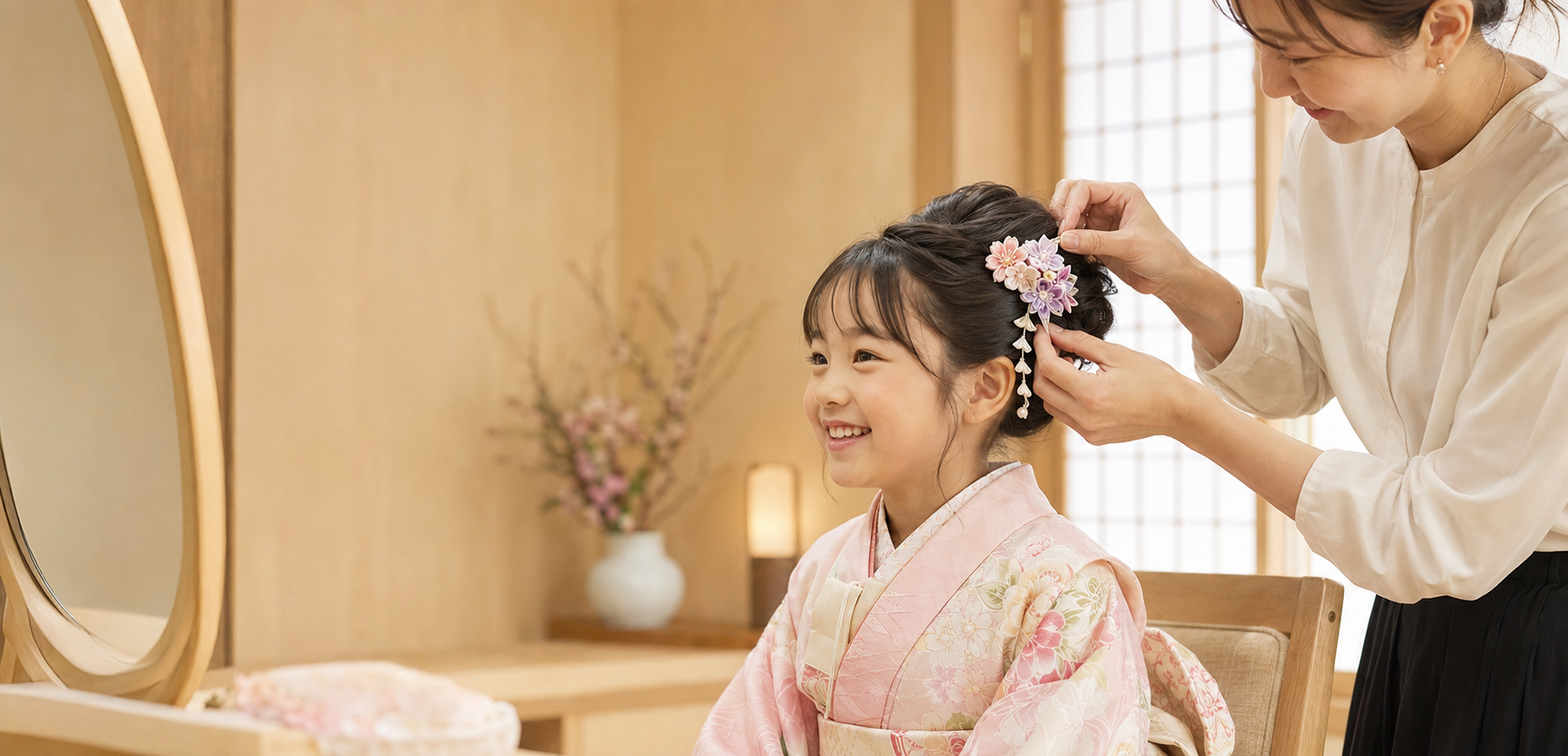七五三のヘアセットの様子